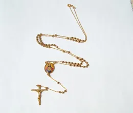Loyal Herren Damen Cool 14 K Gelbgold GF Kreuz Kruzifix Anhänger Rosario Rosenkranz Perlen Halskette Kette 60 cm 10 cm lang3304822