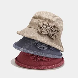 Kobiety Sun Bucket Cap Ladies Beach Seaside Hat Escreen Hats Składane kwiatowe czapki Vintage Female Hat