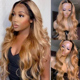 Ombre Blonde 1B 27 Brazilian Body Wave Lace Front Wig Transparent Frontal 13x4 Human Hair Wigs