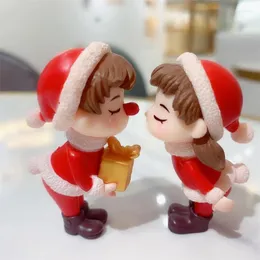 Christmas Decorations 2Pcs Couple Figure Doll Design Mini Ornament Home Decor Gift DIY Garden Bonsai Resin Craft