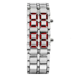 Moda czarna srebrna pełna metalowa cyfrowa lawa zegarek na nadgarstku Mężczyźni Red Blue LED Display Watches Prezenty dla męskiego chłopca sportu Crea244n