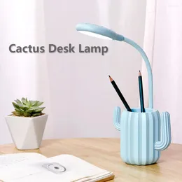 Lampade da tavolo LIGINWAAT 13LED Lampada da scrivania creativa multiuso per cactus Studenti Luce tattile di ricarica USB con supporto per penna