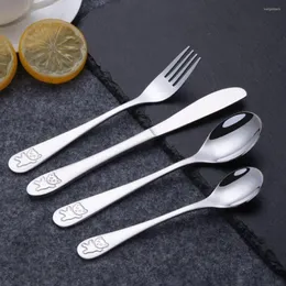 Servis uppsättningar 4st Baby Teskoon Spoon Flatware Feeding Fork Knife -redskap Set Kids Cuterly Children Table Seary