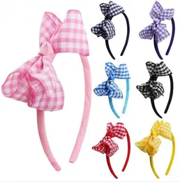 Hair Accessories 4INCH Cute Colors Printed Lattice Knotted Hoop Hairbands Girls Lovely Bow Ears Headbands Kids