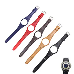 Titta på Bands Rolamy Red Blue Brown Black Khaki Real Calf Leather Watch Band med Silver Steel Buckle för Omega Dynamic T221213