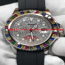 luxury wristwatch top quality rubber bracelet 40mm rainbow diamond watch automatic mechanical movement mens watches new arrival233a
