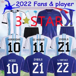 16-4XL 2022 3 STAR Argentin Soccer Jerseys Fans et joueur DYBALA LO CELSO DI MARIA # 10 joueur MARADONA TAGLIAFICO maillot de football MARTINEZ futboll kits pour enfants