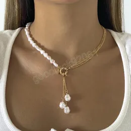 Asymmetry Pearl Beads Choker Necklace for Women Charms Long Tassels with Pearl Pendant Necklaces Fashion Jewelry Accessories