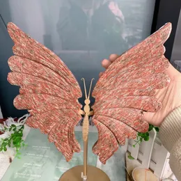 Naturalny sezam Jasper Butterfly Wings Party Room Decor Specjalne leczenie Meditaiton Oczyszczanie Energia Czerwona Kwarc Kryształowe skrzydła skały