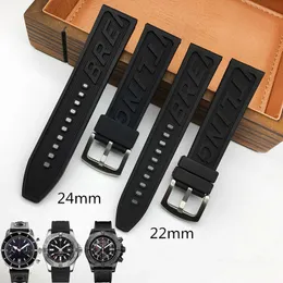 시계 밴드 Merjust 럭셔리 브랜드 실리콘 고무 두꺼운 watchband 22mm 24mm 블랙 시계 스트랩 Navitimer Avenger Breitling Pin Buckle T221213