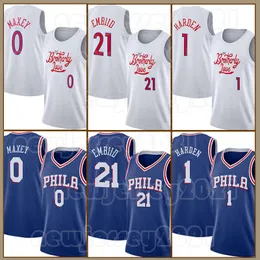 Philadelphias 76er Basketball Jersey James Harden Joel Embiid Tyrese Maxey Retro Allen Iverson Julius Erving 75º Aniversário Jersey