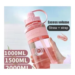 Bottiglie d'acqua 1000/1500/2000Ml Tazza sportiva di grande capacità Donna Estate All'aperto Bottiglia di plastica portatile Succo di caffè Consegna a goccia Hom Otp7D