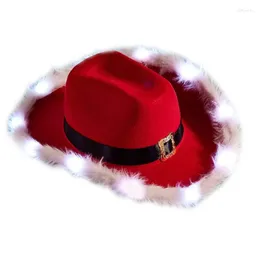 Beralar LED ampul tüyü ağzı kadın erkekler Kovboy Şapkası Kış Sonbahar Zarif Lady Cadılar Bayramı Noel Partisi Caz ​​Ayarlanabilir