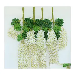 Decorative Flowers Wreaths 12Pcs/Lot 110Cm Artificial Flower Hanging Plant Silk Wisteria Fake Garden Plants Wedding Decoration Hom Otayt