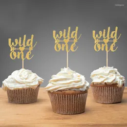 FESTIVO SUPLETAS 10PCS GOLD MINI WILD ONE CUPCAKE TOPPERS DE FELIZ ANIVERSÁRIO DE FESTO DE BOLO Decoração menina menina 1º aniversário de chá de bebê