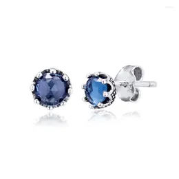 Studörhängen Qandocci 925 Sterling Silver Earring Blue Sparkling Crown For Women Original Fashion Jewelry Pendientes