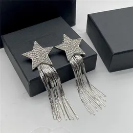 Shiny Star Tassel Charm Earrings Full Diamond Chain Eardrops Women Crystal Tassel Studs Party Show With Box