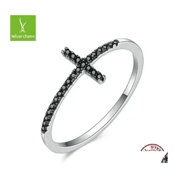 Cluster Rings 925 Sterling Sier Faith Cross Shape Finger For Women Black Clear CZ Jewelry Gift 2013 Q2 Drop Delivery Otztn