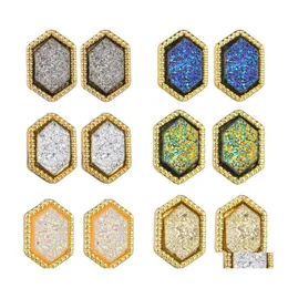Studkvinnor Hexagon Druzy Drusy ￶rh￤ngen Gyllene pl￤terade mini Guldlila harts Studs Earring Christmas Gift Drop Leverans smycken Dhdoi