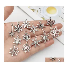 Charms Mixed Christmas Snowflake Pendants Fit For Necklace Bracelet Jewelry Making Diy Handmade Antique Sier Accessories C3 Drop Del Otxi9