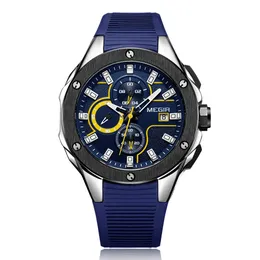 캐주얼 도착 시계 대형 판매 패션 Megir MN2053G Man Designers 비즈니스 및 스포츠 블루 슬리버 BLAC256L 용 실리콘 벨트 석영