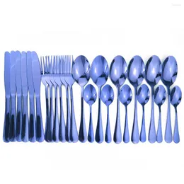 Servis uppsättningar 24st Shiy Luxury Gold Cutrow Wedding Table gafflar Knivar Spoons Silverware Travel Set Drop Drop