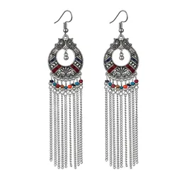 Etnisk bohemiska l￥nga ￶rh￤ngen f￶r kvinnor vintage uttalande kedja tofs ￶rh￤ngen p￤rla handgjorda droppe dingle ￶rh￤ngen smycken