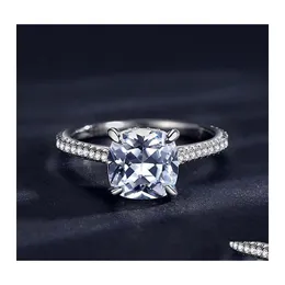 Solitaire Ring 2021 Beautif Vecalon Fine Promise 925 Sterling Sier Yastık Kesme 7mm Elmas Düğün Yüzükleri Kadın Mücevherleri 614 OTOZP