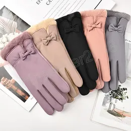 Guanti da donna alla moda da donna invernali vintage da ciclismo spessi e caldi antivento con nodo a fiocco guanti touch screen da donna con dita intere