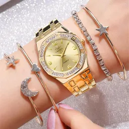 Orologi da polso 5 pezzi Set di orologi da donna di moda di lusso da donna in oro rosa al quarzo marca orologi di cristallo Reloj