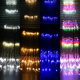 Nattljus LED 3x3m 320Led Waterfall Curtain Icicle String Light Outdoor Meteor Shower Rain Garland Wedding Party Bakgrund