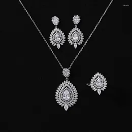 Necklace Earrings Set Jewelry HADIYANA Waterdrop Shapes And Ring For Women Wedding Or Fashion Party CN995 Conjunto De Joyas