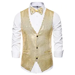 Men's Vests Mens Single Breasted Vest Waistcoat 2022 Brand Shiny Gold Sequins Men Party Wedding Nightclub Gilet Costume Homme