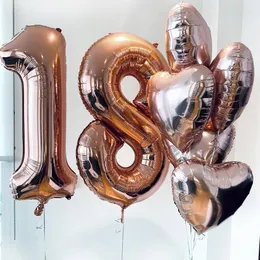 Party Decoration 18 år gammal födelsedagsballong Rose Gold Heart Number 18th Happy Air Ballon Anniversary Supplies