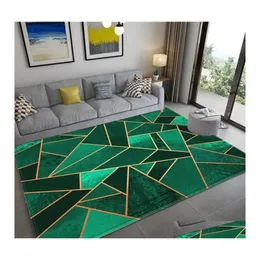 Carpets Dark Green Carpet For Living Room 3D Printed Geometric Rug Floor Rugs Nordic Marble Pattern Mat Nonslip Drop Delivery Home G Ot8St