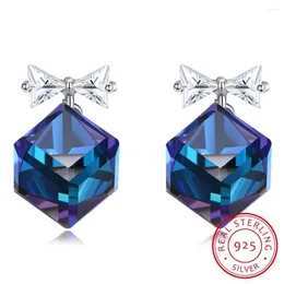 Stud Earrings LEKANI Brand 925 Sterling Silver Square Crystals For Women Fashion Wedding Office Jewelry