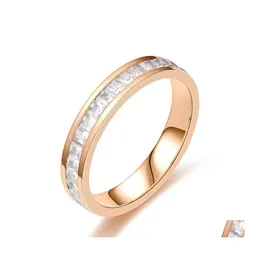 Band Rings Crystal CZ Stone Ring Vintage rostfritt stål Kvinnor Bröllop Fashion Promise Sier Rose Gold Engagement 690 T2 Drop Deliver Otajj