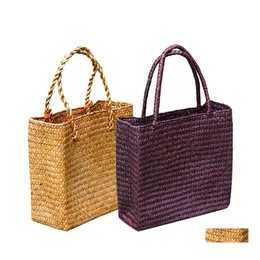 Storage Bags Handmade Woven St Beach Bag Vintage Rattan Bohemian Summer Vacation Drop Delivery Home Garden Housekee Organization Otmua