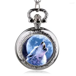 Pocket Watches Cool Wolf Series Design Quartz Watch With Necklace Chain Women Mens Pendant Clock Kids Children Gift