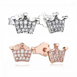 Stud Earrings Collection High Quality Rose Pink 925 Sterling Silver Enchanted Crown Earring