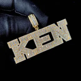 Высококачественный золотой серебряный цвет Bling Square CZ Stone Letters Пользовательское имя Письмо Ожерелье с подвеской для мужчин и женщин с 3 мм 24-дюймовой веревочной цепью