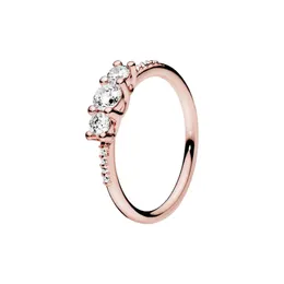 Anel de três pedras de ouro rosa transparente com caixa original para jóias de casamento de prata esterlina autêntica de Pandora para mulheres anéis de engajamento de designer de diamantes CZ CZ Anéis