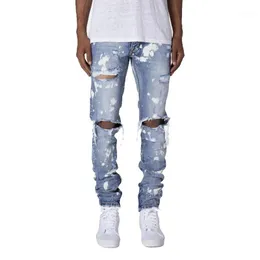 Jeans da uomo Belli uomini strappati skinny effetto consumato pantaloni lavati da motociclista elasticizzati slim fit distrutti con fori a tutta lunghezza