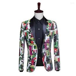 Abiti da uomo HOO 2022 Blazer con paillettes stampato colorato da uomo Stage Performance Host Studio Blazer personalizzati