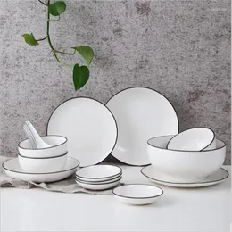 Zestawy naczyń obiadowych 12PC/ 17PCS/ 28PCS Europejski biały krótki styl misek ceramiczne Talerze garnituru Zestaw stołowy porcelanowy