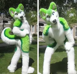 Factory hot new green husky fursuit Mascot Costume plush Adult Size Halloween XMAS party Costumes
