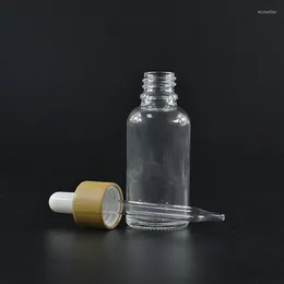 Storage Bottles 100pcs 30ml Clear Glass Dropper With Bamboo Lids E Liquid 30 Ml Essential Oil Bottle