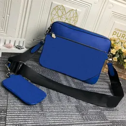 Luxurys Designers trio Bags L new color blue men's three-piece satchel Messenger small postman bag for slanting suitable the 200m