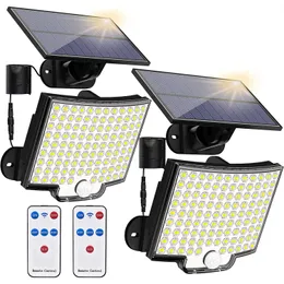 Solar holofotes de holofotes ao ar livre 106 LED SUPER BRILHO BRILHO SENSOR DE MOTIMENTO DE PODER LED LED LED LUDER DE PARELA IP65 PROMUTA ÁGUA 4 MODOS DE TRABALHO