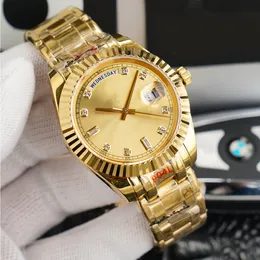 Orologio da uomo di lusso Settimana quadrante rotondo in oro 41mm diamante segnatempo vetro zaffiro fibbia pieghevole acciaio inossidabile 904L macchina completamente automatica Montre De Luxe